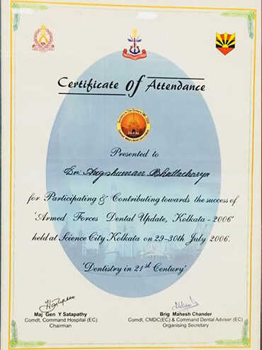 Certificate for Teeth Whitening Services Kolkata