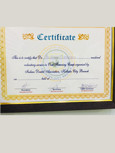 Certificate for Family Dentistry Ballygunge