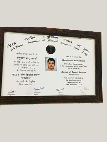 Certificate for Cosmetic Dentist in Kolkata