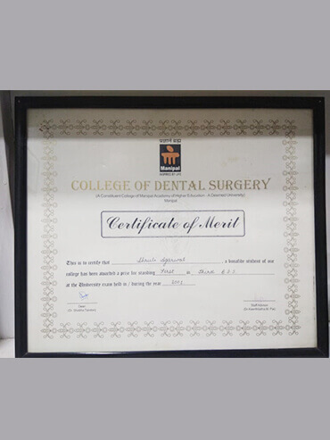 Certificate for Top-rated dental clinic Kolkata