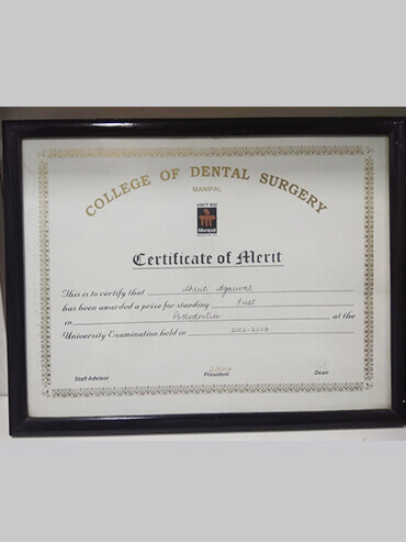 Certificate for Dental implants specialist Ballygunge