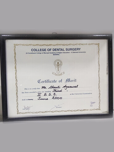 Certificate for Dental Care Kolkata